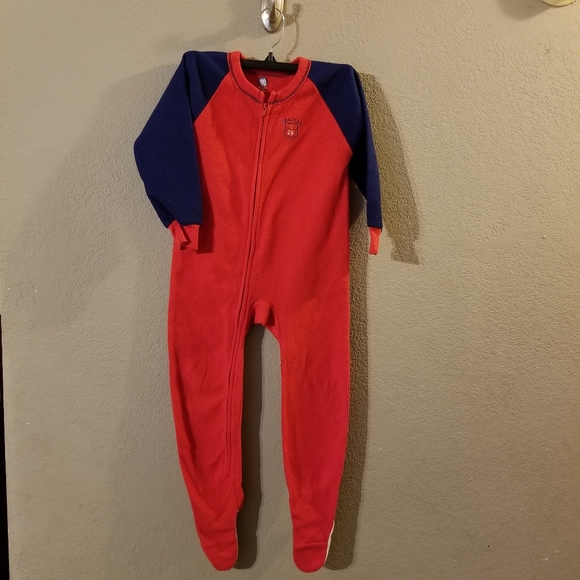 Gerber Vintage Boys Red/Blue Blanket Pajamas One Piece Zips Up Fleece Footed 5T - Picture 1 of 8